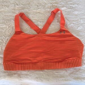 Under Armor Warm Sunset Orange Striped Sports Bra Size L